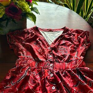 Red bandanna style summer dress. Button up very comfortable like new condition.